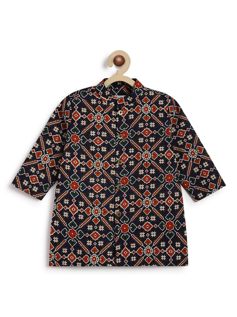 Pre-Order: Baby Boy Patola Print Kurta Pyjama Set-Blue