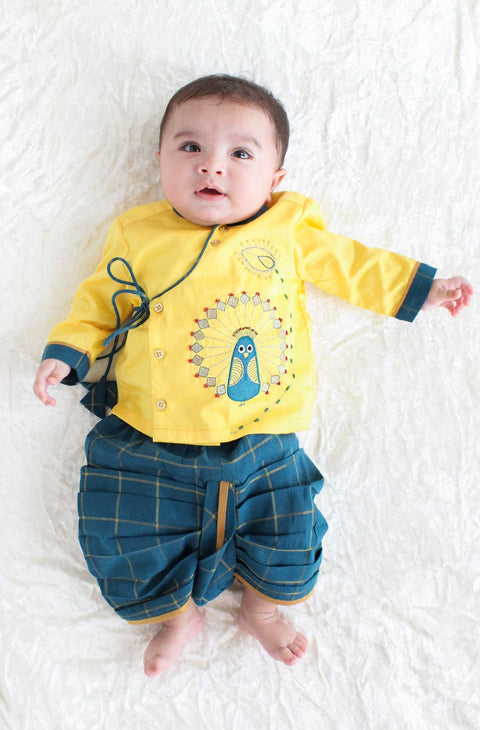 Pre-Order: Baby Boy Mor Raja Dhoti Set - Yellow