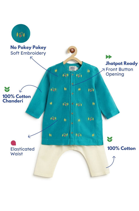 Pre-Order: Baby Boy Peacock Kurta Pyjama Set - Blue