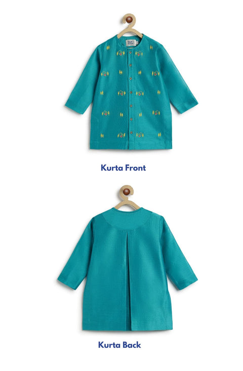 Pre-Order: Baby Boy Peacock Kurta Pyjama Set - Blue