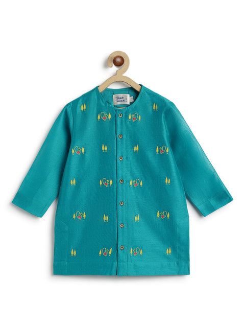 Pre-Order: Baby Boy Peacock Kurta Pyjama Set - Blue
