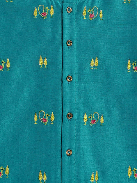 Pre-Order: Baby Boy Peacock Kurta Pyjama Set - Blue