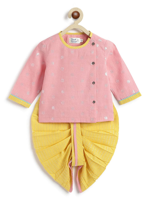 Pre-Order: Baby Boy Polka Dot Dhoti Kurta Set-Pink