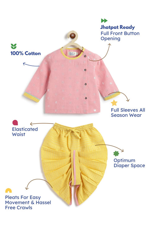 Pre-Order: Baby Boy Polka Dot Dhoti Kurta Set-Pink