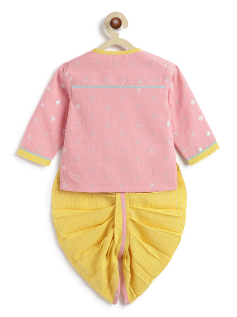 Pre-Order: Baby Boy Polka Dot Dhoti Kurta Set-Pink