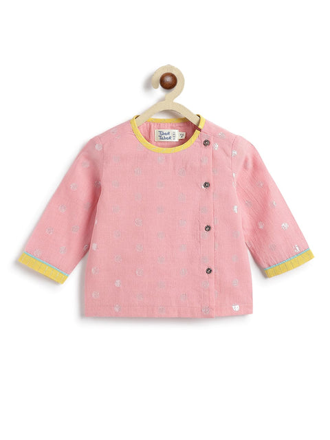 Pre-Order: Baby Boy Polka Dot Dhoti Kurta Set-Pink