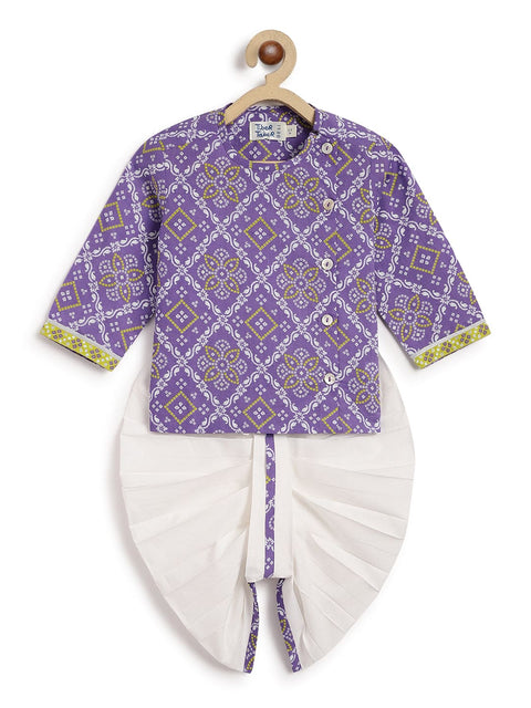 Pre-Order: Baby Boy Purple Bandhani Dhoti Kurta Set-Purple