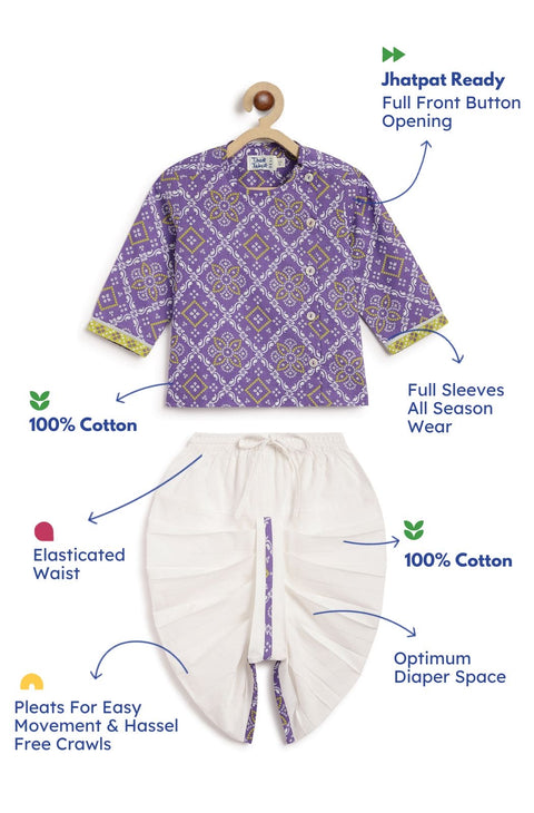 Pre-Order: Baby Boy Purple Bandhani Dhoti Kurta Set-Purple