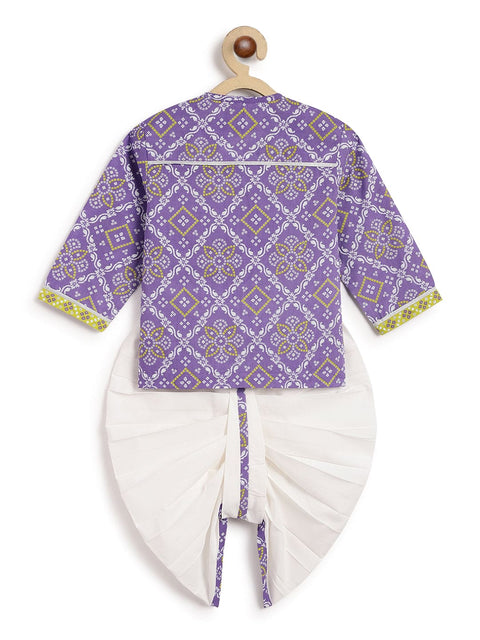 Pre-Order: Baby Boy Purple Bandhani Dhoti Kurta Set-Purple