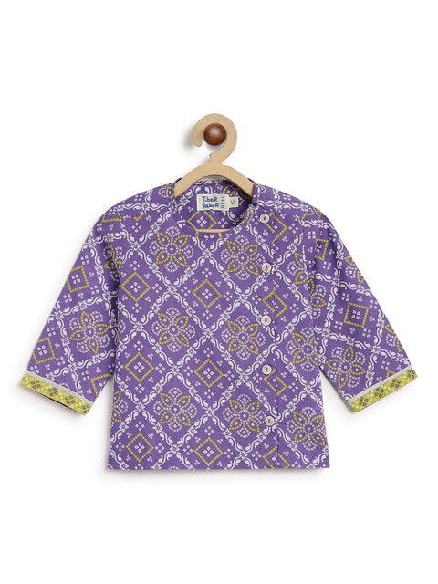 Pre-Order: Baby Boy Purple Bandhani Dhoti Kurta Set-Purple