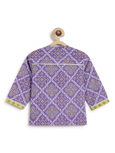 Pre-Order: Baby Boy Purple Bandhani Dhoti Kurta Set-Purple