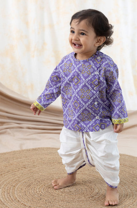 Pre-Order: Baby Boy Purple Bandhani Dhoti Kurta Set-Purple