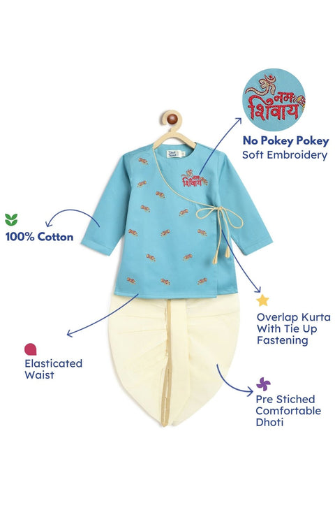 Pre-Order:  Baby Boy Shiv Damru Dhoti Kurta Set-Blue