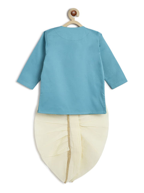 Pre-Order:  Baby Boy Shiv Damru Dhoti Kurta Set-Blue