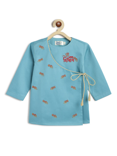 Pre-Order:  Baby Boy Shiv Damru Dhoti Kurta Set-Blue