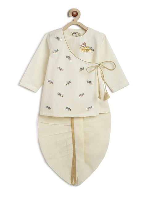 Pre-Order:  Baby Boy Shiv Damru Dhoti Kurta Set-Cream