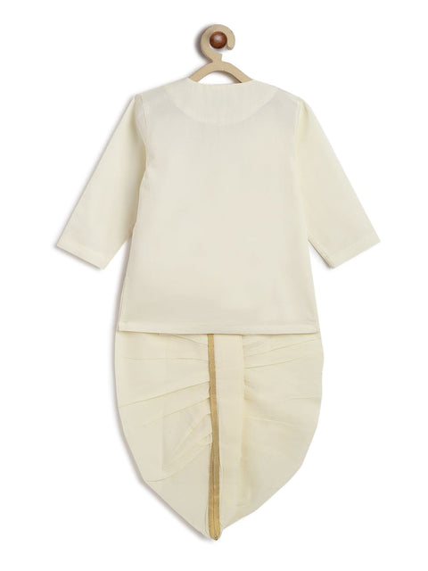 Pre-Order:  Baby Boy Shiv Damru Dhoti Kurta Set-Cream