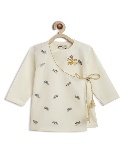 Pre-Order:  Baby Boy Shiv Damru Dhoti Kurta Set-Cream