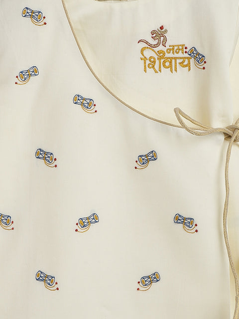 Pre-Order:  Baby Boy Shiv Damru Dhoti Kurta Set-Cream