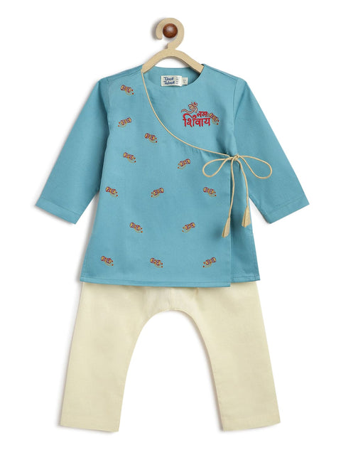 Pre-Order:  Baby Boy Shiv Damru Kurta Pyjama Set-Blue