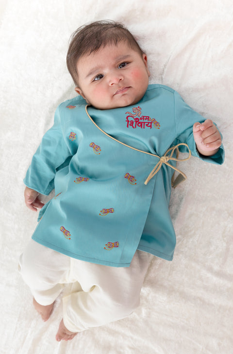 Pre-Order:  Baby Boy Shiv Damru Kurta Pyjama Set-Blue
