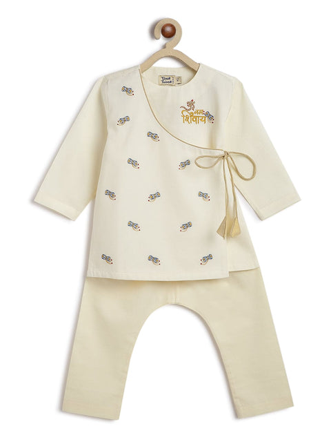 Pre-Order: Baby Boy Shiv Damru Kurta Pyjama Set-Cream