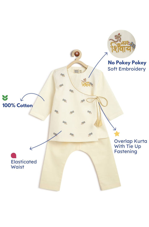 Pre-Order: Baby Boy Shiv Damru Kurta Pyjama Set-Cream