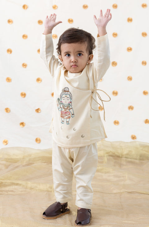 Pre-Order: Baby Boy Shiv Kurta Pyjama Set-Cream
