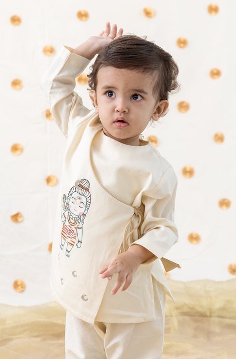 Pre-Order: Baby Boy Shiv Kurta Pyjama Set-Cream