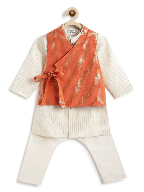 Pre-Order: Baby Boy Stripes Lurex 3 Pc Bundi Set-Orange