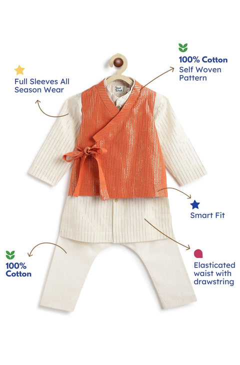 Pre-Order: Baby Boy Stripes Lurex 3 Pc Bundi Set-Orange