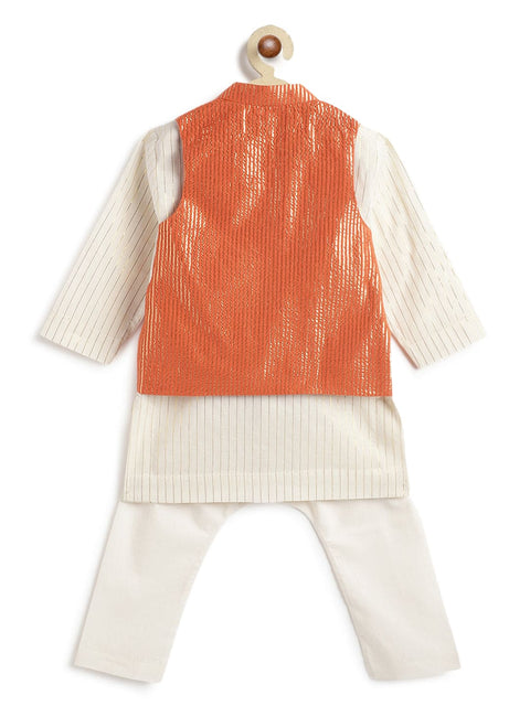 Pre-Order: Baby Boy Stripes Lurex 3 Pc Bundi Set-Orange