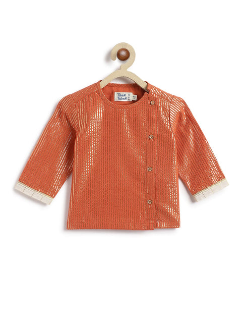Pre-Order: Baby Boy Stripes Lurex Dhoti Kurta Set-Orange