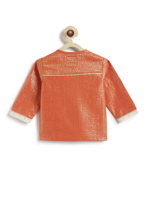 Pre-Order: Baby Boy Stripes Lurex Dhoti Kurta Set-Orange