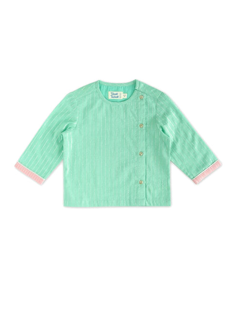 Pre-Order: Baby Boy Stripes Lurex Dhoti Kurta Set-Green