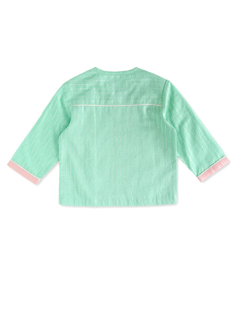 Pre-Order: Baby Boy Stripes Lurex Dhoti Kurta Set-Green