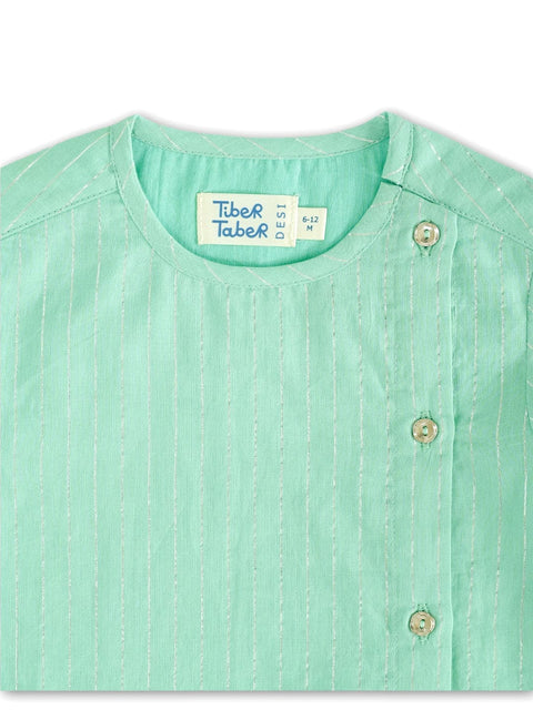 Pre-Order: Baby Boy Stripes Lurex Dhoti Kurta Set-Green