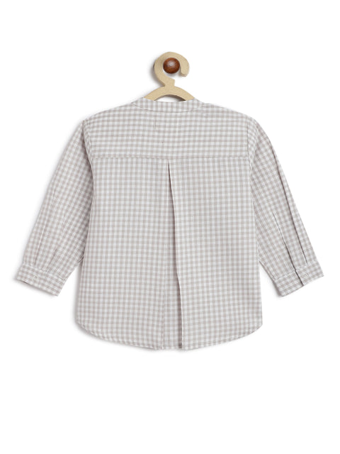 Pre-Order:  Baby Boy Train Embroidery Checks Shirt & Shorts Set-White