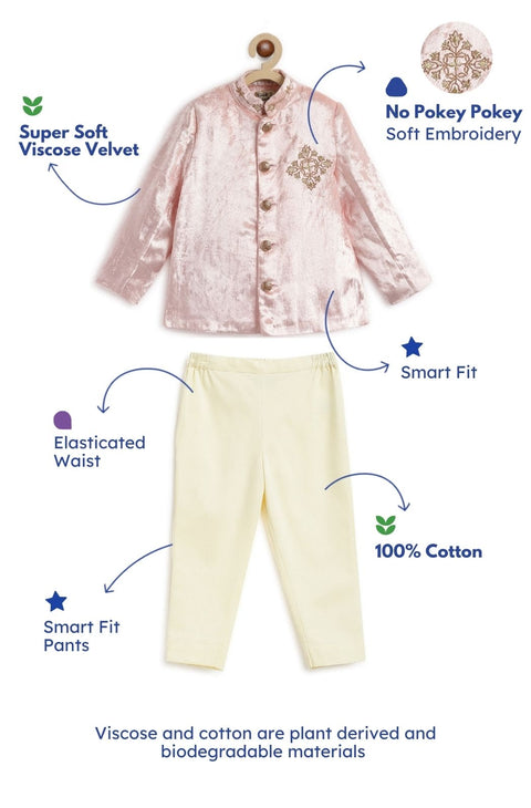 Pre-Order: Baby Boy Royal Rose Bandhgala Set  - Pink