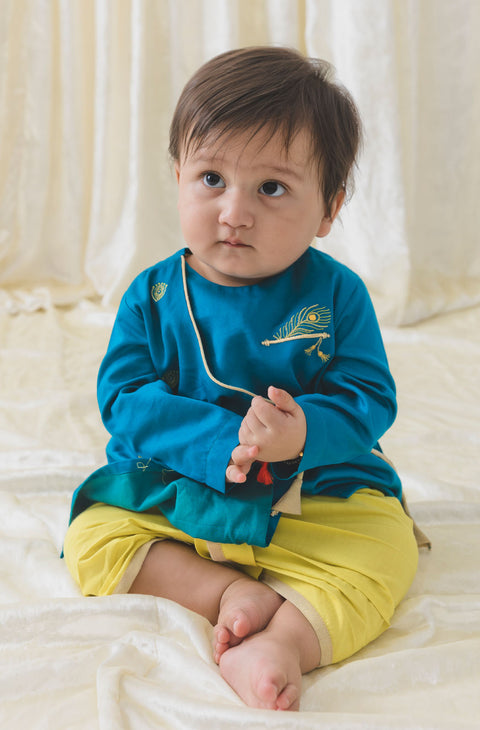 Baby Boys Divine Flute Dhoti Kurta Set - Blue