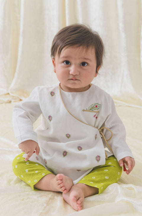Baby Boys Krishna Magic Kurta Pyjama Set - White