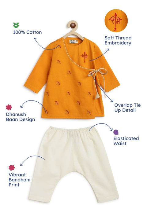 Baby Boys Jai Shri Ram Kurta Pyjama Set - Yellow
