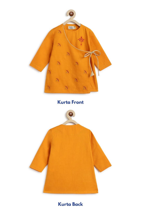 Baby Boys Jai Shri Ram Kurta Pyjama Set - Yellow