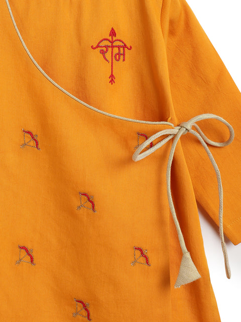 Baby Boys Jai Shri Ram Kurta Pyjama Set - Yellow