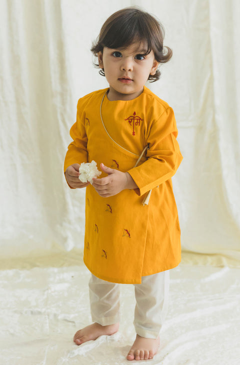 Baby Boys Jai Shri Ram Kurta Pyjama Set - Yellow