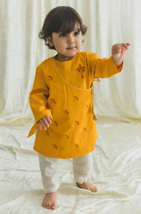 Baby Boys Jai Shri Ram Kurta Pyjama Set - Yellow