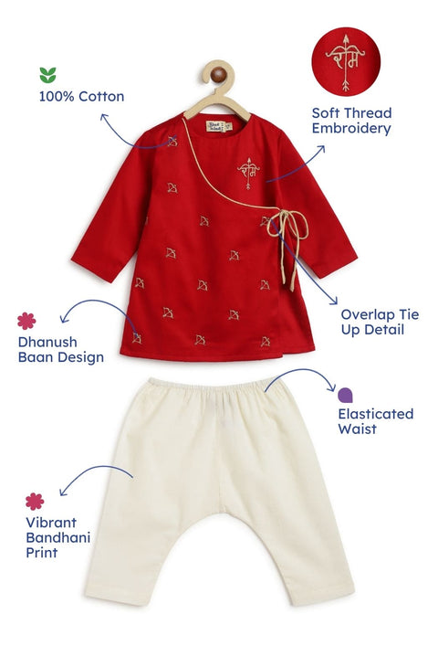 Baby Boys Jai Shri Ram Kurta Pyjama Set - Red