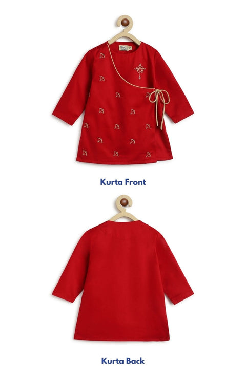 Baby Boys Jai Shri Ram Kurta Pyjama Set - Red