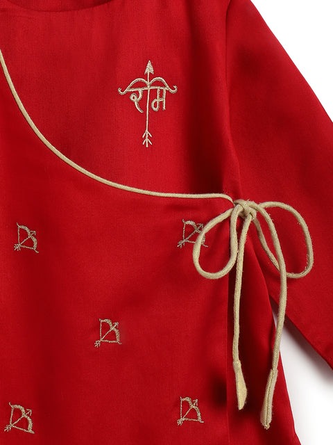 Baby Boys Jai Shri Ram Kurta Pyjama Set - Red