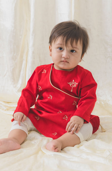 Baby Boys Jai Shri Ram Kurta Pyjama Set - Red